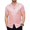 imageMens Shiny Satin SilkLike Designer Shirt Summer Regular Fit Short Sleeve Button Up Floral Shirt with PocketPink