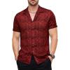 imageMens Shiny Satin SilkLike Designer Shirt Summer Regular Fit Short Sleeve Button Up Floral Shirt with PocketRed