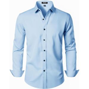 imageMens Stretch Wrinkle Free Dress Shirts Formal Prom Wedding Long Sleeve Button Down ShirtsBlue