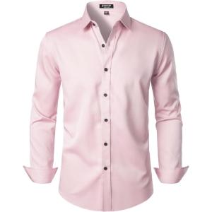 imageMens Stretch Wrinkle Free Dress Shirts Formal Prom Wedding Long Sleeve Button Down ShirtsPink