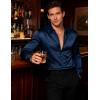 imageJEMITOP Mens Shiny Luxury Satin Slim Fit Dress Shirts SilkLike Glossy Long Sleeve Button Down Shirts for Wedding Party PromNavy Blue
