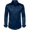 imageJEMITOP Mens Shiny Luxury Satin Slim Fit Dress Shirts SilkLike Glossy Long Sleeve Button Down Shirts for Wedding Party PromNavy Blue