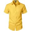 imageJEMITOP Mens Stretch Textured Short Sleeve Button Down Shirts Summer Casual Beach Wedding Vacation ShirtYellow