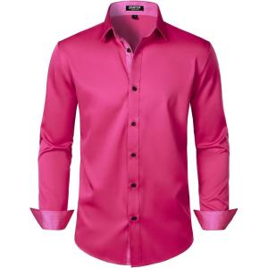 imageJEMITOP Mens Stretch MultiUse Long Sleeve Dress Shirts Party Prom Wedding Shirts with Slight SheenHot Pink