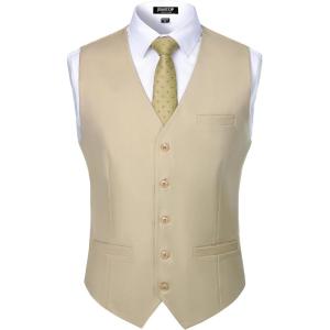 imageJEMITOP Mens Classic Slim Fit Dress Vest Formal Wedding Prom Tuxedo Suit Vest with PocketBeige