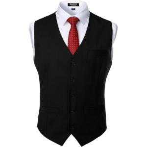 imageJEMITOP Mens Classic Slim Fit Dress Vest Formal Wedding Prom Tuxedo Suit Vest with PocketBlack