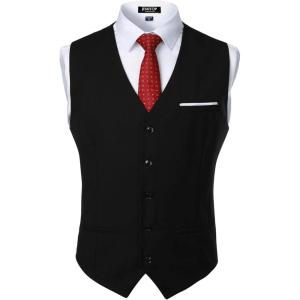 imageJEMITOP Mens Classic Slim Fit Dress Vest Formal Wedding Prom Tuxedo Suit Vest with PocketBlack White