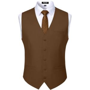 imageJEMITOP Mens Classic Slim Fit Dress Vest Formal Wedding Prom Tuxedo Suit Vest with PocketBrown