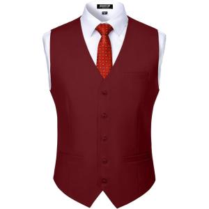 imageJEMITOP Mens Classic Slim Fit Dress Vest Formal Wedding Prom Tuxedo Suit Vest with PocketBurgundy