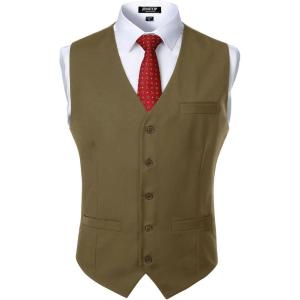 imageJEMITOP Mens Classic Slim Fit Dress Vest Formal Wedding Prom Tuxedo Suit Vest with PocketDark Khaki