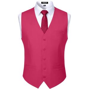 imageJEMITOP Mens Classic Slim Fit Dress Vest Formal Wedding Prom Tuxedo Suit Vest with PocketHot Pink