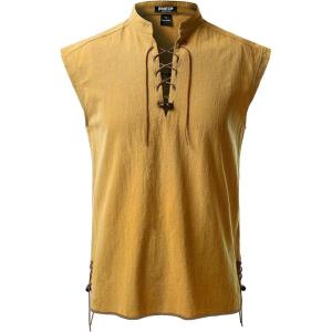 imageJEMITOP Mens Retro Pure Cotton Lace Up Sleeveless Shirts for Pirate Renaissance Medieval Viking CostumeYellow