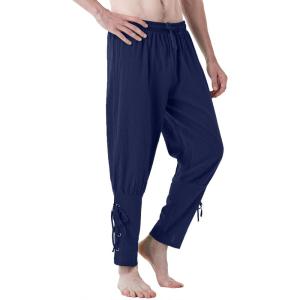 imageJEMITOP Mens Pure Cotton Vintage Ankle Banded Pants for Renaissance Pirate Viking Medieval CostumeDark Blue