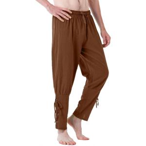 imageJEMITOP Mens Pure Cotton Vintage Ankle Banded Pants for Renaissance Pirate Viking Medieval CostumeDark Brown