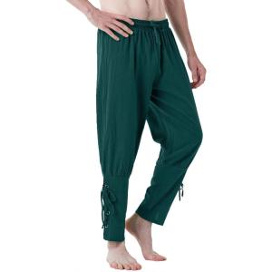 imageJEMITOP Mens Pure Cotton Vintage Ankle Banded Pants for Renaissance Pirate Viking Medieval CostumeDark Green