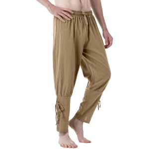 imageJEMITOP Mens Pure Cotton Vintage Ankle Banded Pants for Renaissance Pirate Viking Medieval CostumeDark Khaki