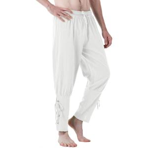 imageJEMITOP Mens Pure Cotton Vintage Ankle Banded Pants for Renaissance Pirate Viking Medieval CostumeIvory White