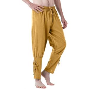imageJEMITOP Mens Pure Cotton Vintage Ankle Banded Pants for Renaissance Pirate Viking Medieval CostumeYellow