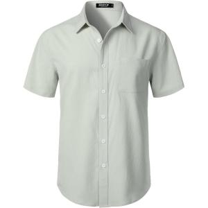 imageJEMITOP Mens Stretch Wrinkle Free Short Sleeve Texture Shirt Lightweight Summer Button Down Shirts for Beach VacationLight Green