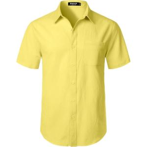 imageJEMITOP Mens Stretch Wrinkle Free Short Sleeve Texture Shirt Lightweight Summer Button Down Shirts for Beach VacationYellow