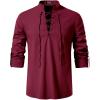 imageJEMITOP Mens Pure Cotton Retro Lace Up Shirts for Renaissance Pirate Medieval VikingBurgundy
