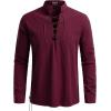 imageJEMITOP Mens Pure Cotton Retro Lace Up Shirts for Renaissance Pirate Medieval VikingBurgundy Retro