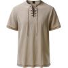 imageJEMITOP Mens Pure Cotton Retro Short Sleeves Lace Up Shirts for Casual Renaissance Pirate Medieval Viking Without BeltKhaki