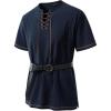imageJEMITOP Mens Pure Cotton Retro Short Sleeves Lace Up Shirts for Casual Renaissance Pirate Medieval Viking Without BeltNavy Blue