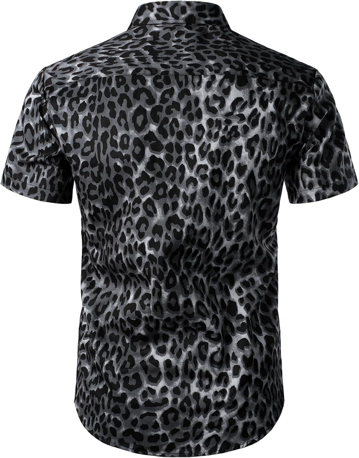 imageJEMITOP Mens 2 Piece Casual Cotton Stretchy Outfit Short Sleeve Button up Shirt and Shorts SetBlack Leopard