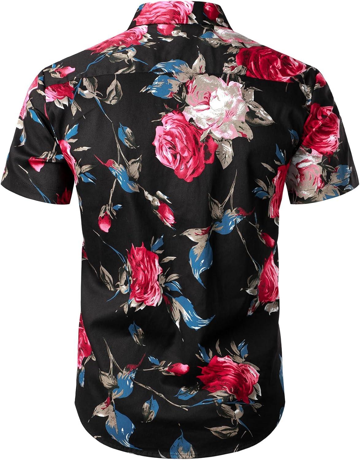 imageJEMITOP Mens 2 Piece Casual Cotton Stretchy Outfit Short Sleeve Button up Shirt and Shorts SetBlackrose