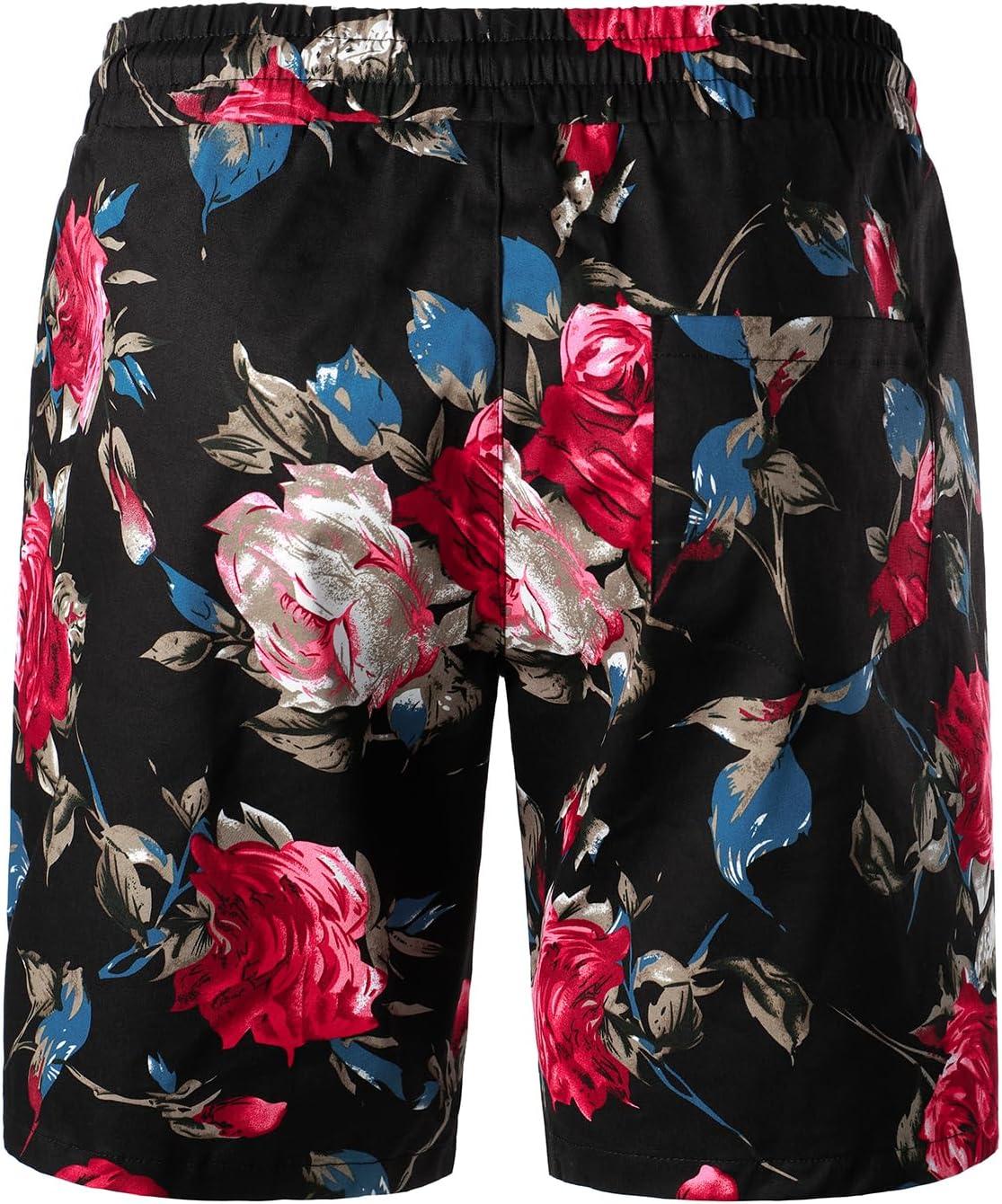 imageJEMITOP Mens 2 Piece Casual Cotton Stretchy Outfit Short Sleeve Button up Shirt and Shorts SetBlackrose