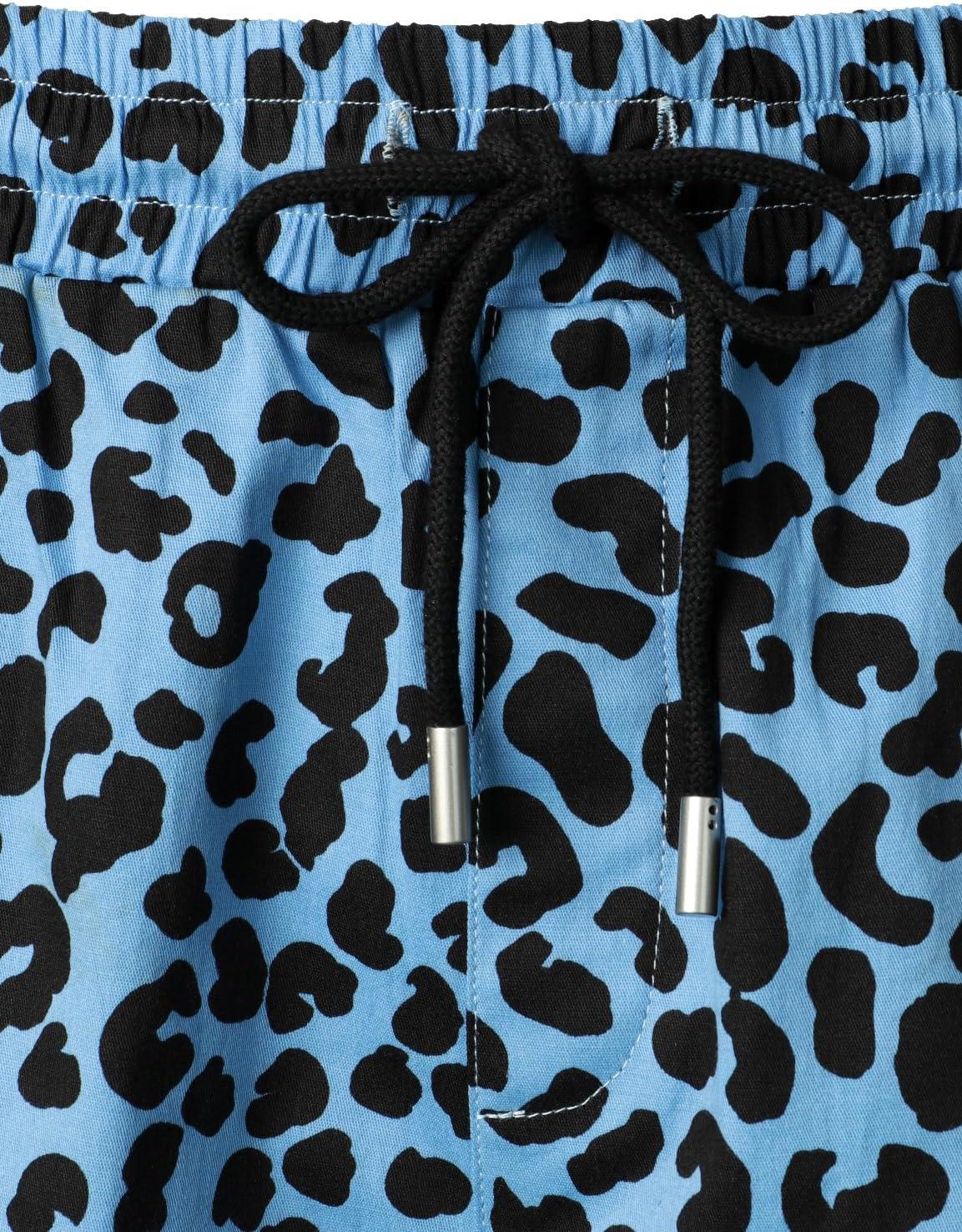 imageJEMITOP Mens 2 Piece Casual Cotton Stretchy Outfit Short Sleeve Button up Shirt and Shorts SetBlue Leopard