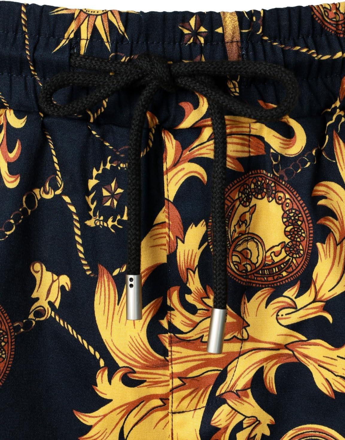 imageJEMITOP Mens 2 Piece Casual Cotton Stretchy Outfit Short Sleeve Button up Shirt and Shorts SetNavy Gold