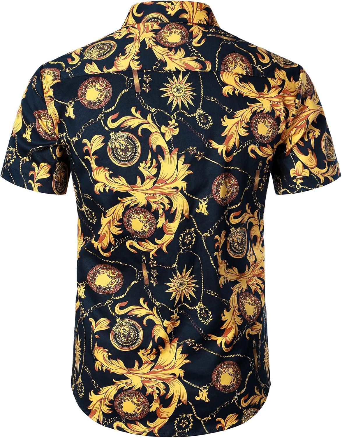 imageJEMITOP Mens 2 Piece Casual Cotton Stretchy Outfit Short Sleeve Button up Shirt and Shorts SetNavy Gold