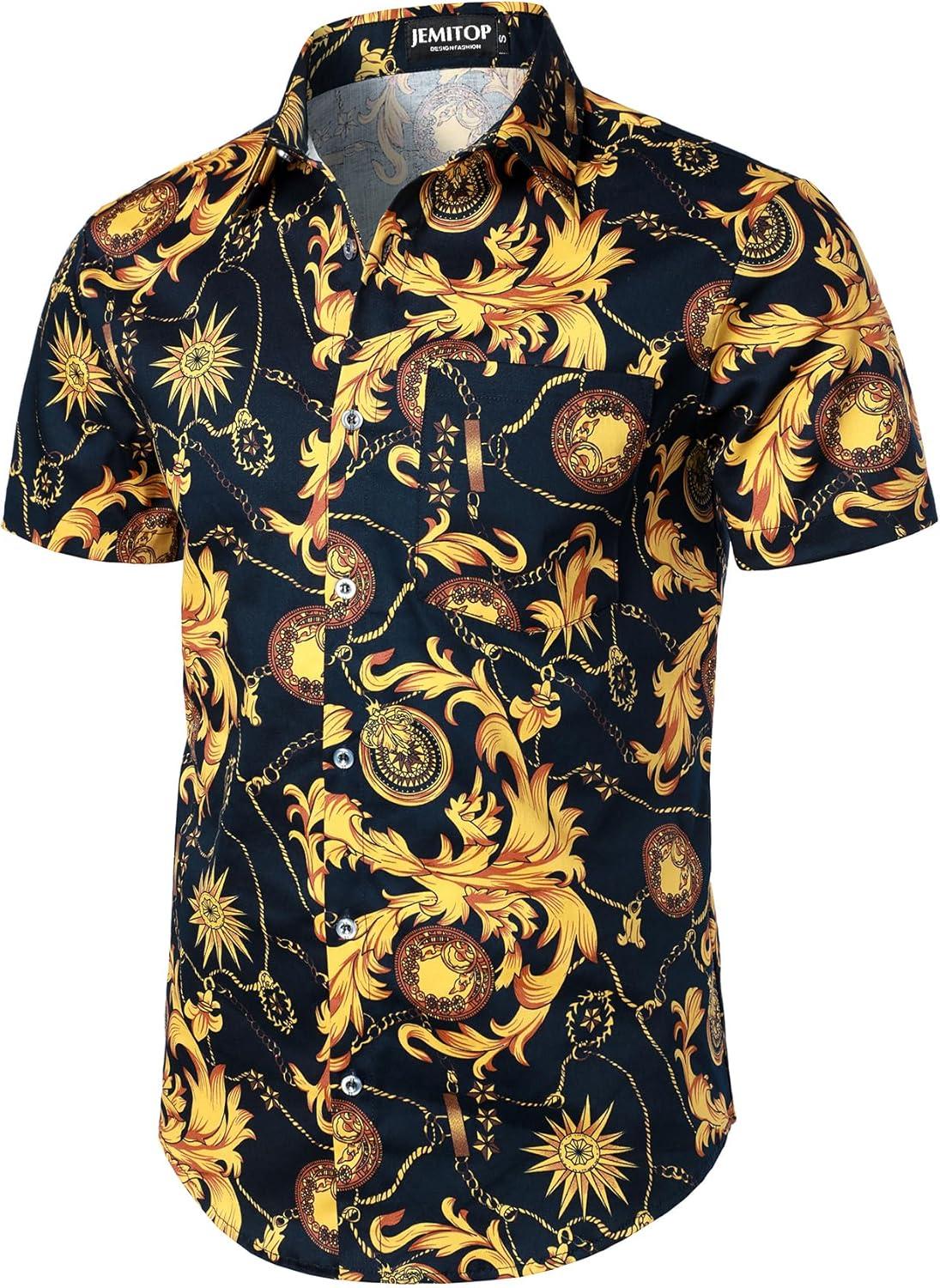 imageJEMITOP Mens 2 Piece Casual Cotton Stretchy Outfit Short Sleeve Button up Shirt and Shorts SetNavy Gold