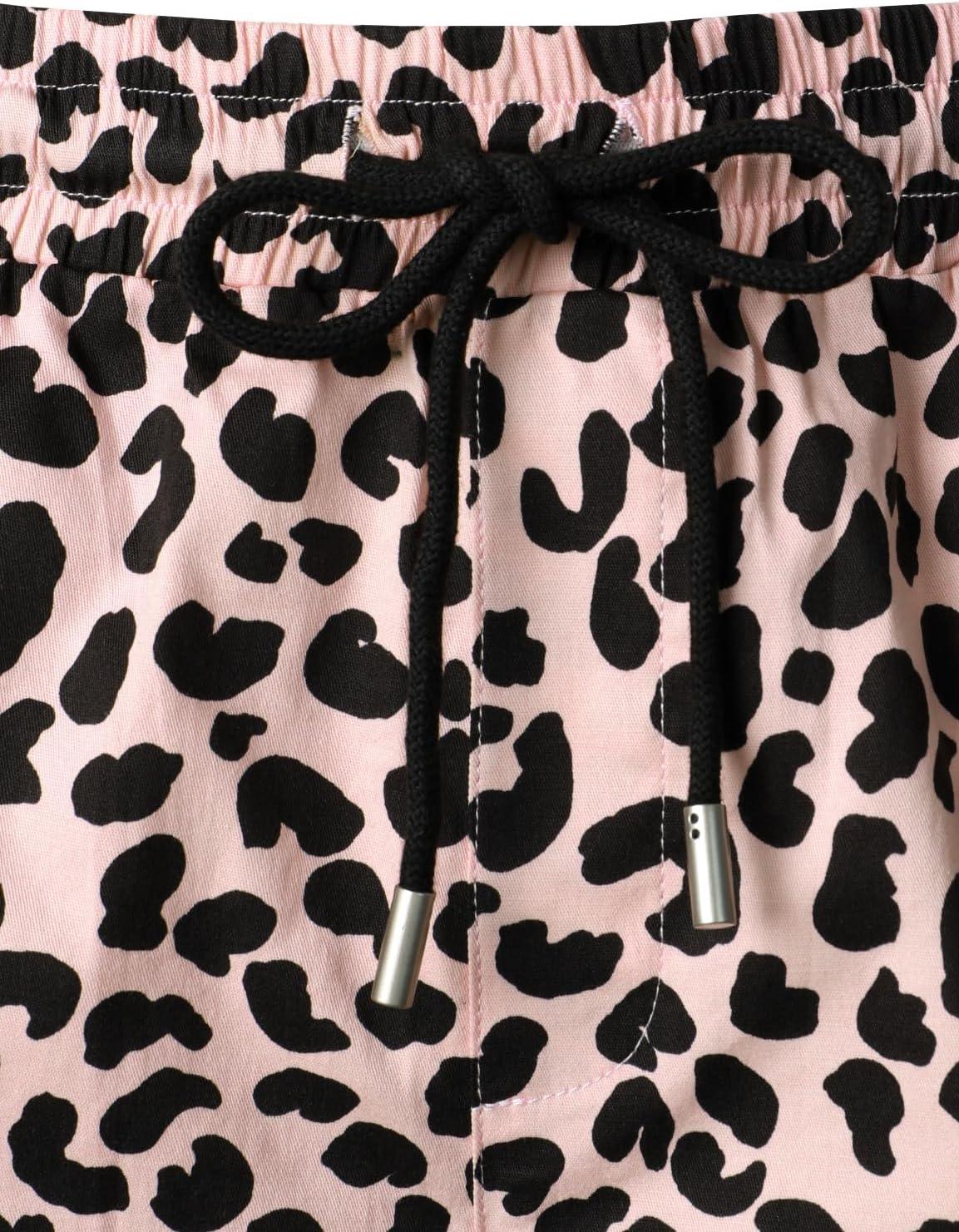 imageJEMITOP Mens 2 Piece Casual Cotton Stretchy Outfit Short Sleeve Button up Shirt and Shorts SetPink Leopard