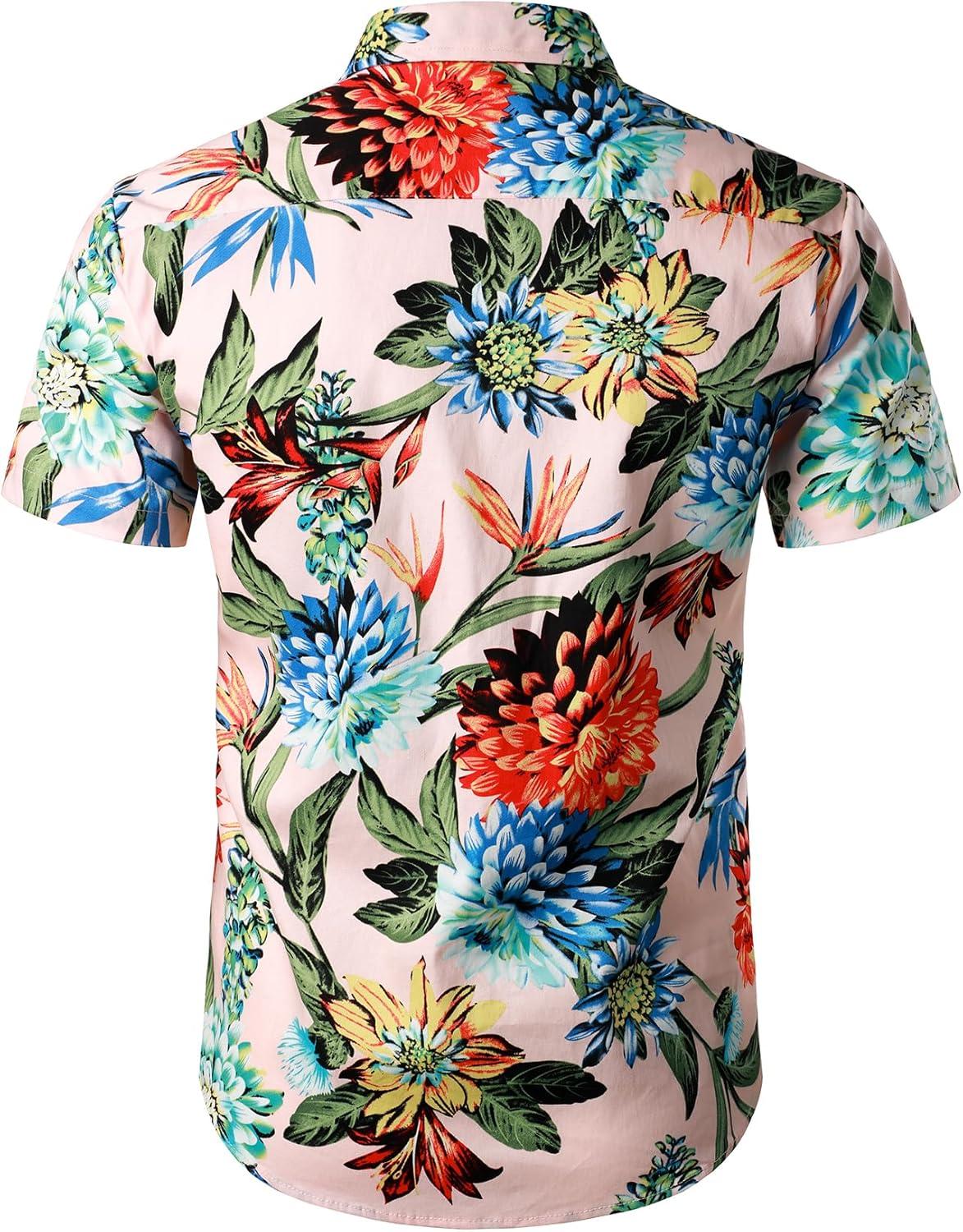 imageJEMITOP Mens 2 Piece Casual Cotton Stretchy Outfit Short Sleeve Button up Shirt and Shorts SetPinkgreen