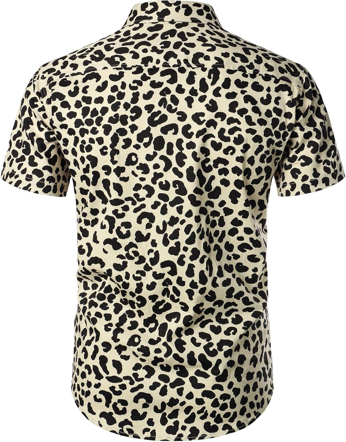 imageJEMITOP Mens 2 Piece Casual Cotton Stretchy Outfit Short Sleeve Button up Shirt and Shorts SetSand Leopard