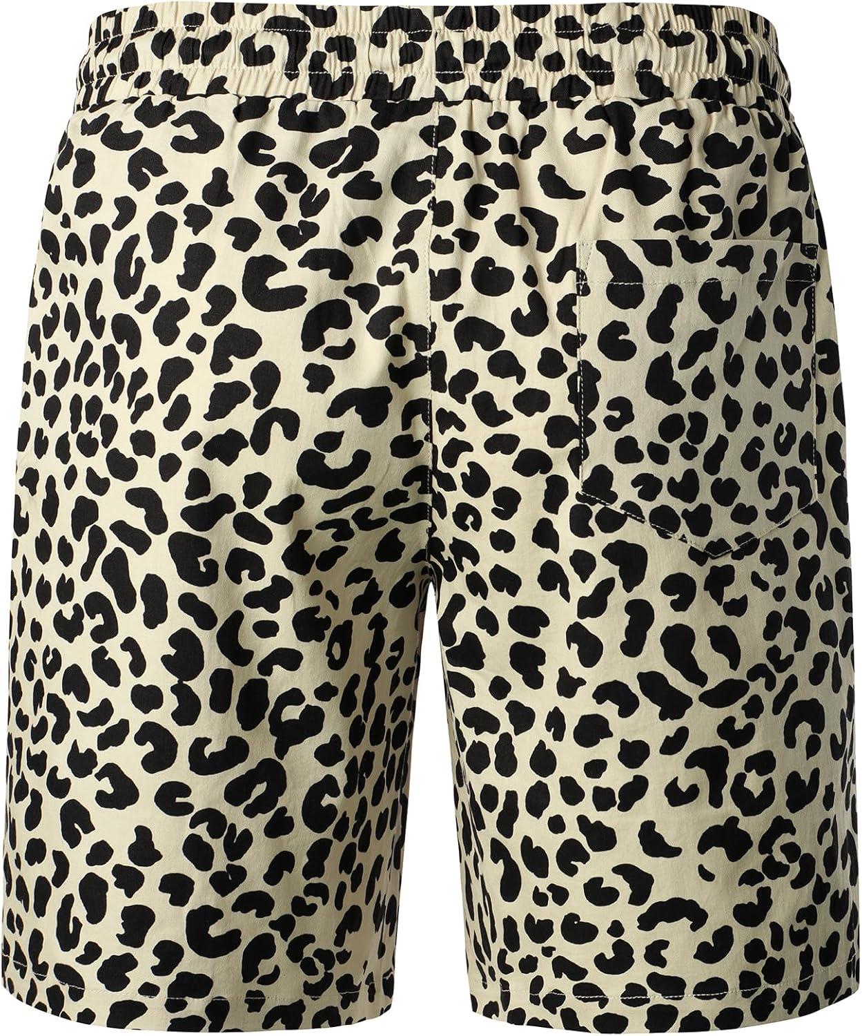 imageJEMITOP Mens 2 Piece Casual Cotton Stretchy Outfit Short Sleeve Button up Shirt and Shorts SetSand Leopard