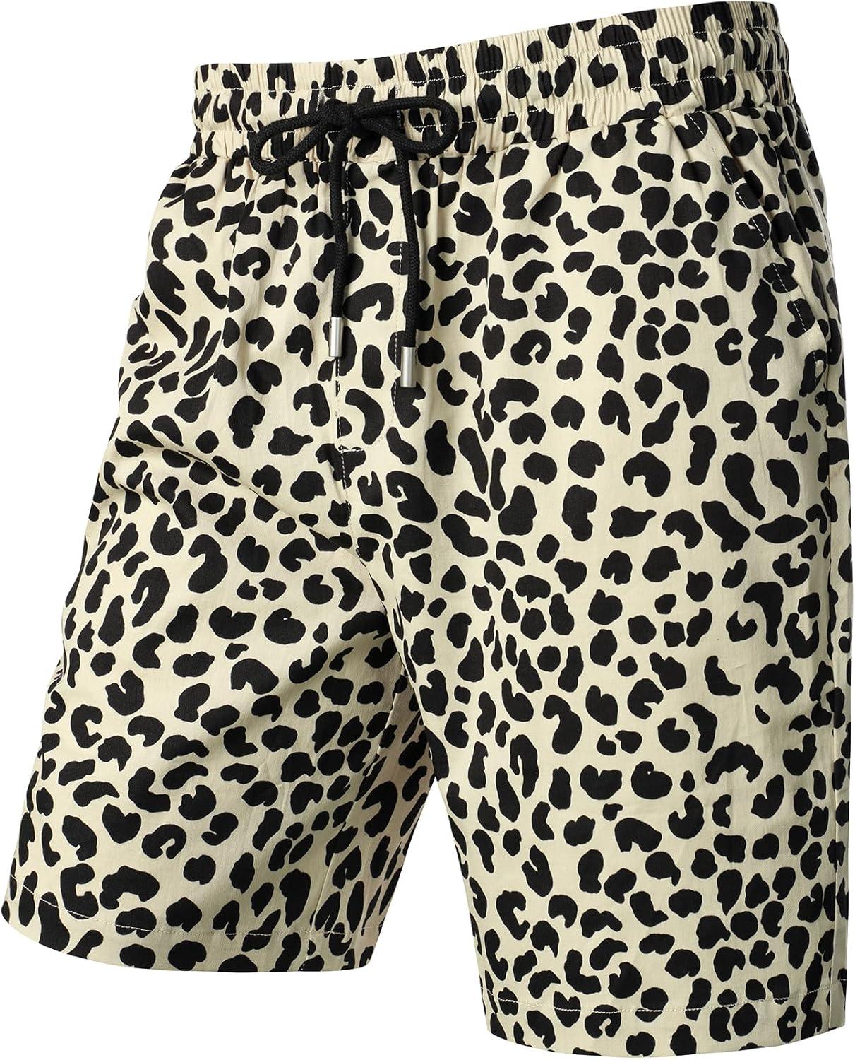 imageJEMITOP Mens 2 Piece Casual Cotton Stretchy Outfit Short Sleeve Button up Shirt and Shorts SetSand Leopard