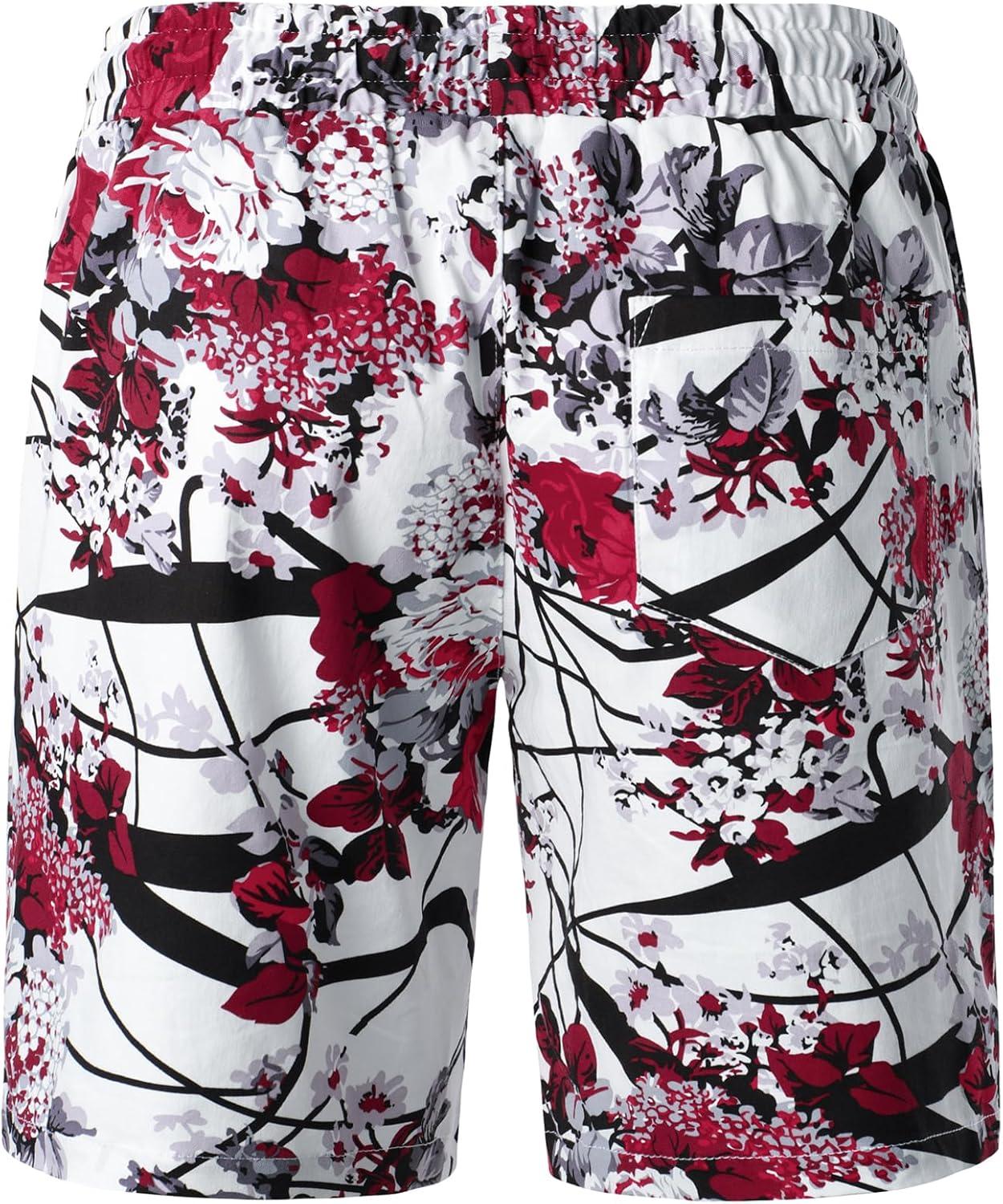 imageJEMITOP Mens 2 Piece Casual Cotton Stretchy Outfit Short Sleeve Button up Shirt and Shorts SetWhite Floral