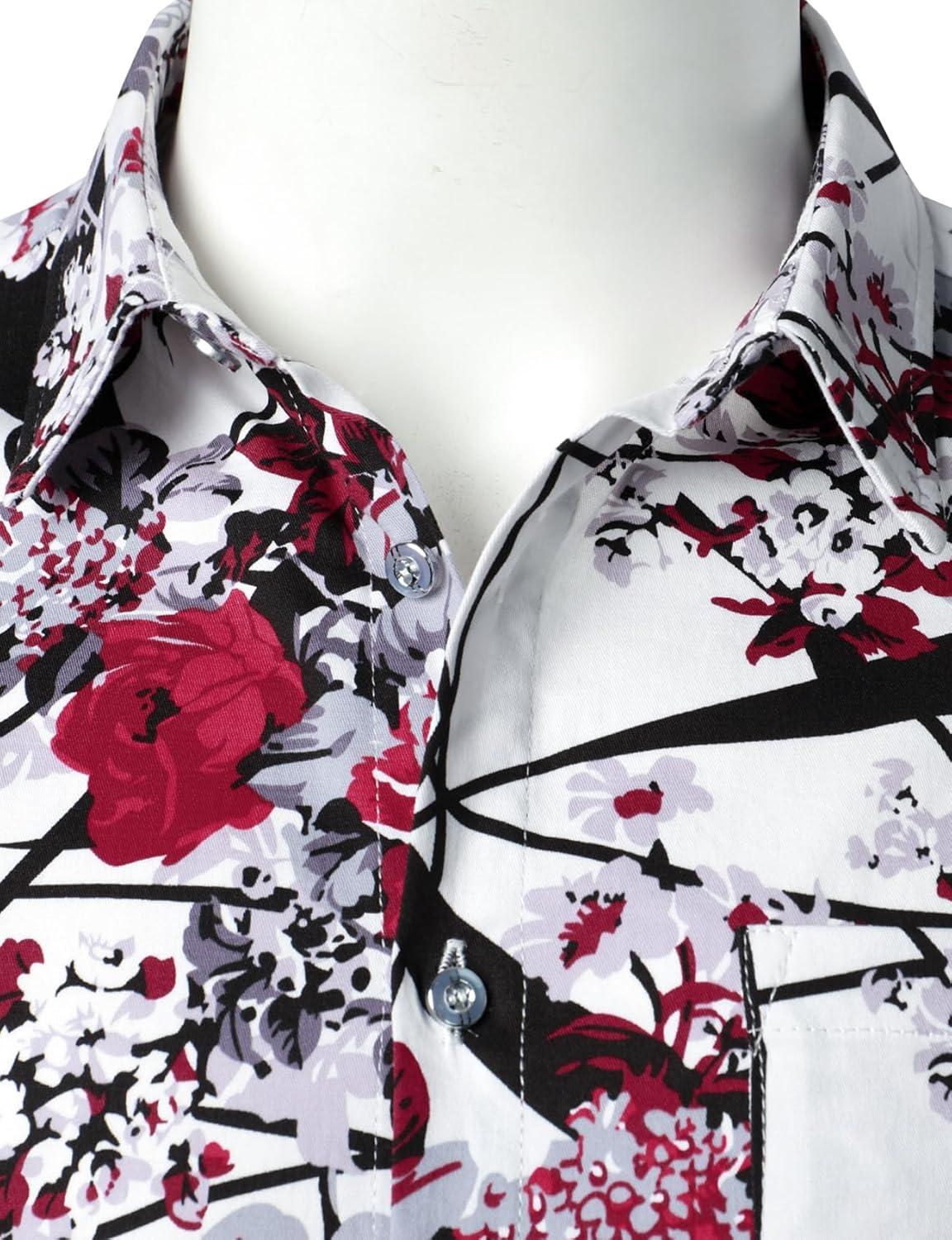 imageJEMITOP Mens 2 Piece Casual Cotton Stretchy Outfit Short Sleeve Button up Shirt and Shorts SetWhite Floral