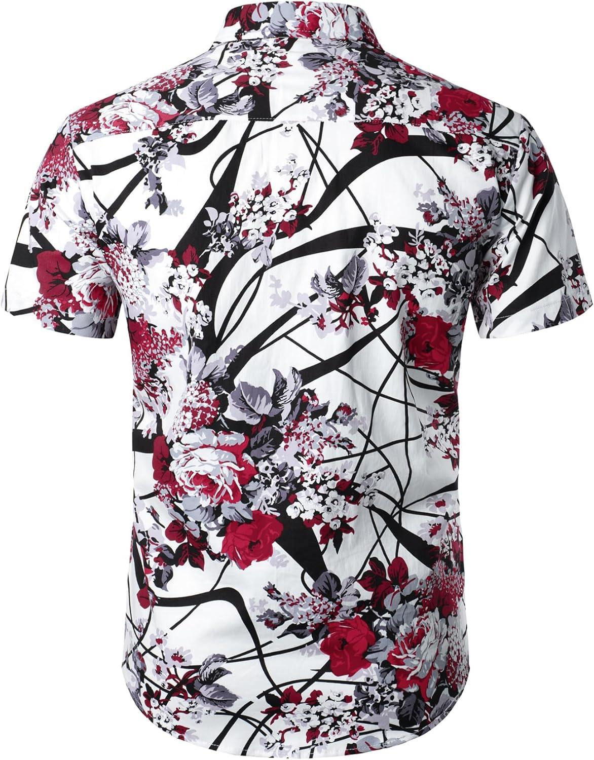 imageJEMITOP Mens 2 Piece Casual Cotton Stretchy Outfit Short Sleeve Button up Shirt and Shorts SetWhite Floral