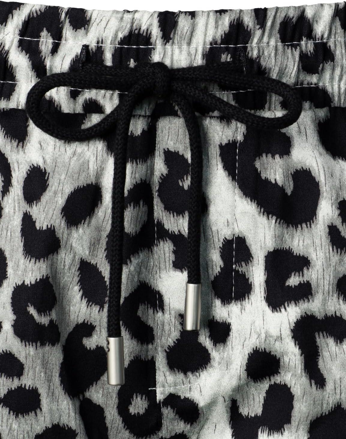 imageJEMITOP Mens 2 Piece Casual Cotton Stretchy Outfit Short Sleeve Button up Shirt and Shorts SetWhite Leopard