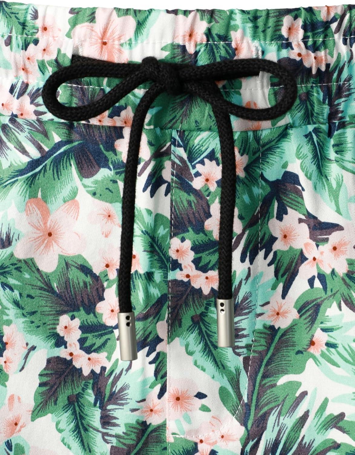 imageJEMITOP Mens 2 Piece Casual Cotton Stretchy Outfit Short Sleeve Button up Shirt and Shorts SetWhitegreen