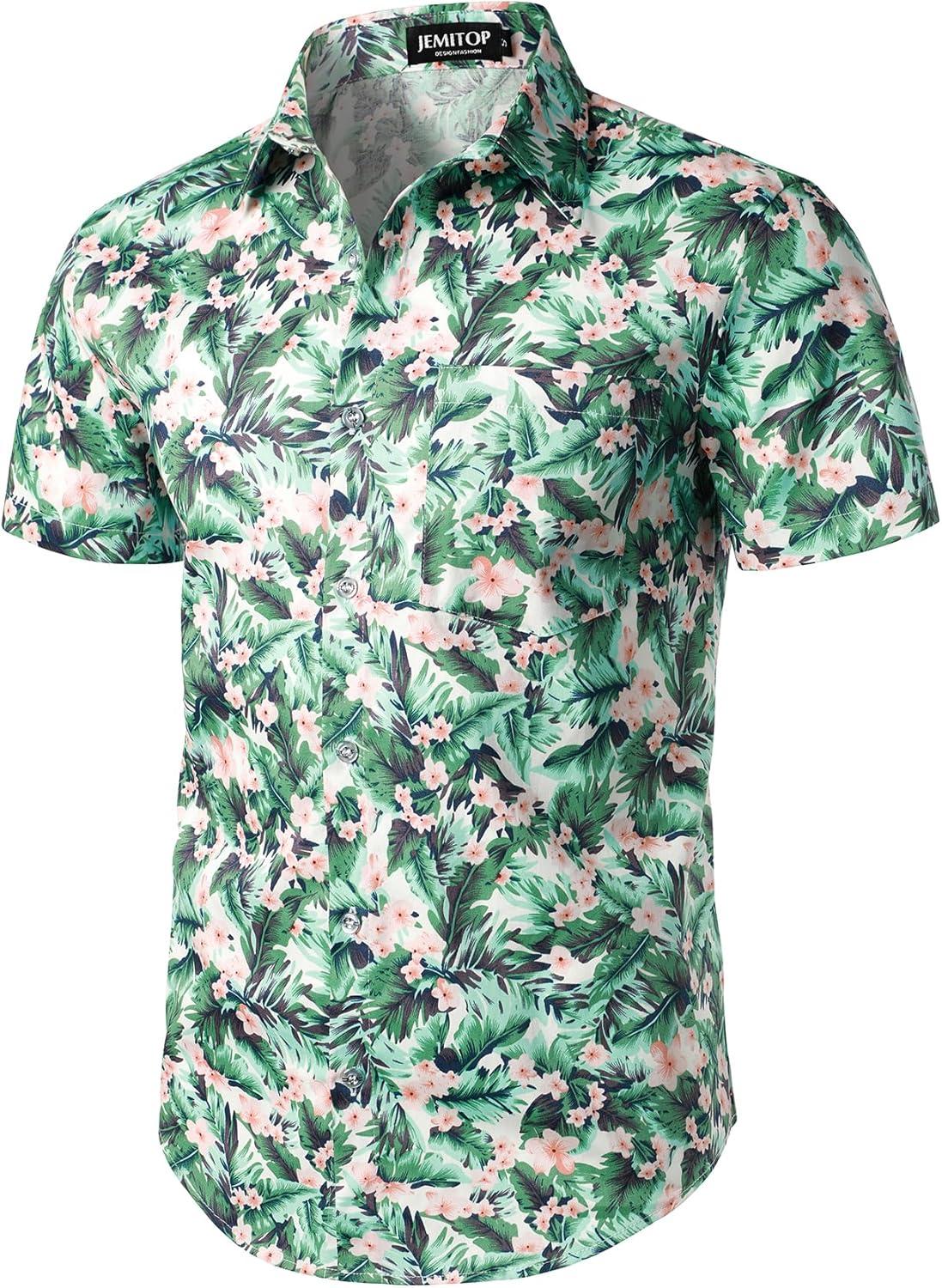 imageJEMITOP Mens 2 Piece Casual Cotton Stretchy Outfit Short Sleeve Button up Shirt and Shorts SetWhitegreen