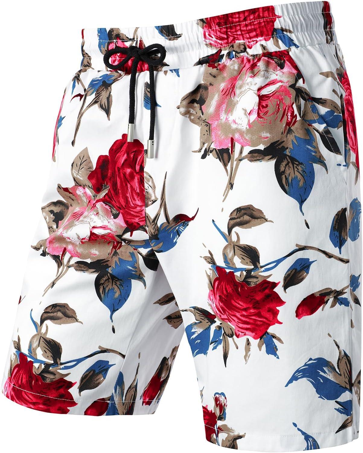 imageJEMITOP Mens 2 Piece Casual Cotton Stretchy Outfit Short Sleeve Button up Shirt and Shorts SetWhiterose