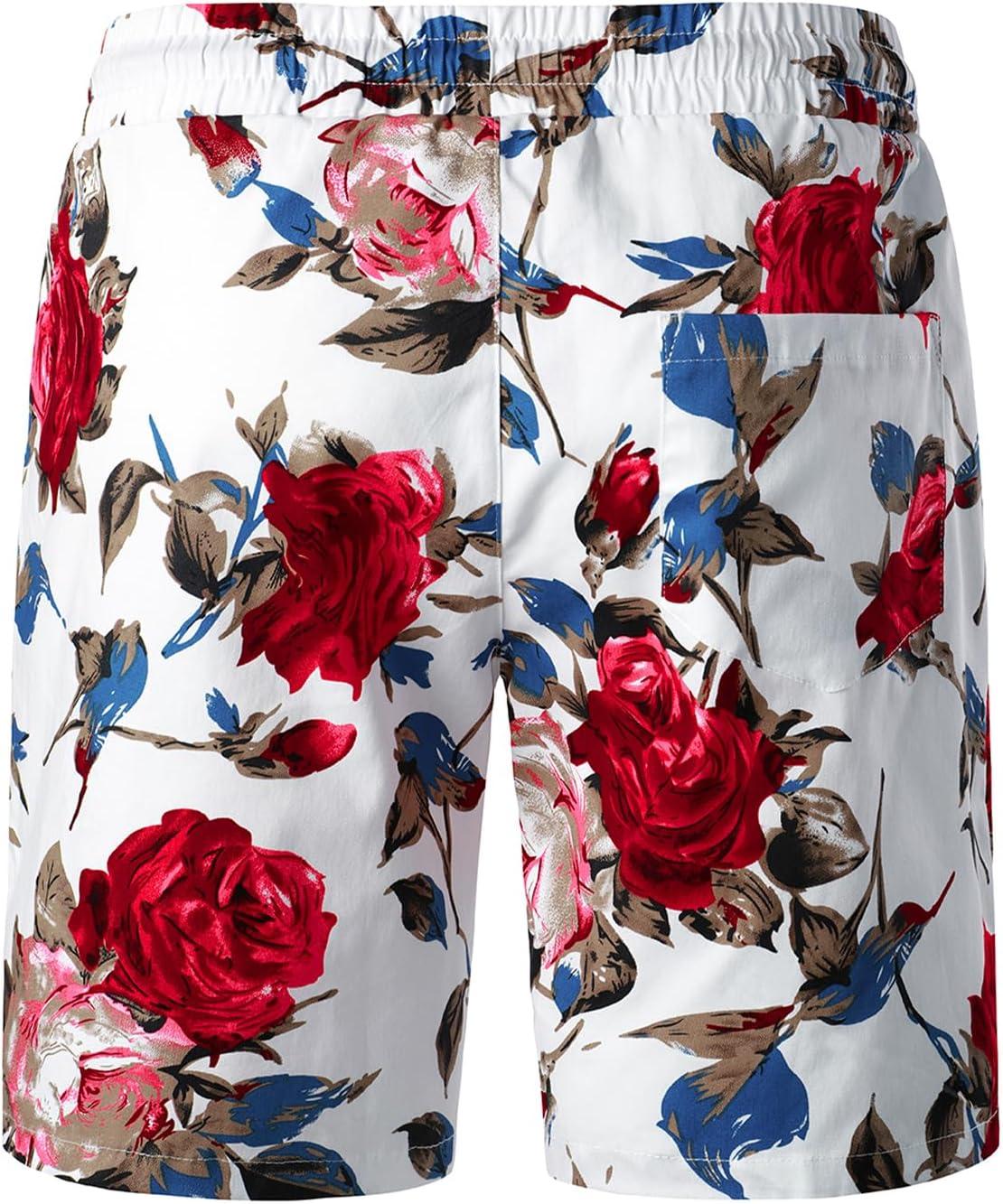 imageJEMITOP Mens 2 Piece Casual Cotton Stretchy Outfit Short Sleeve Button up Shirt and Shorts SetWhiterose