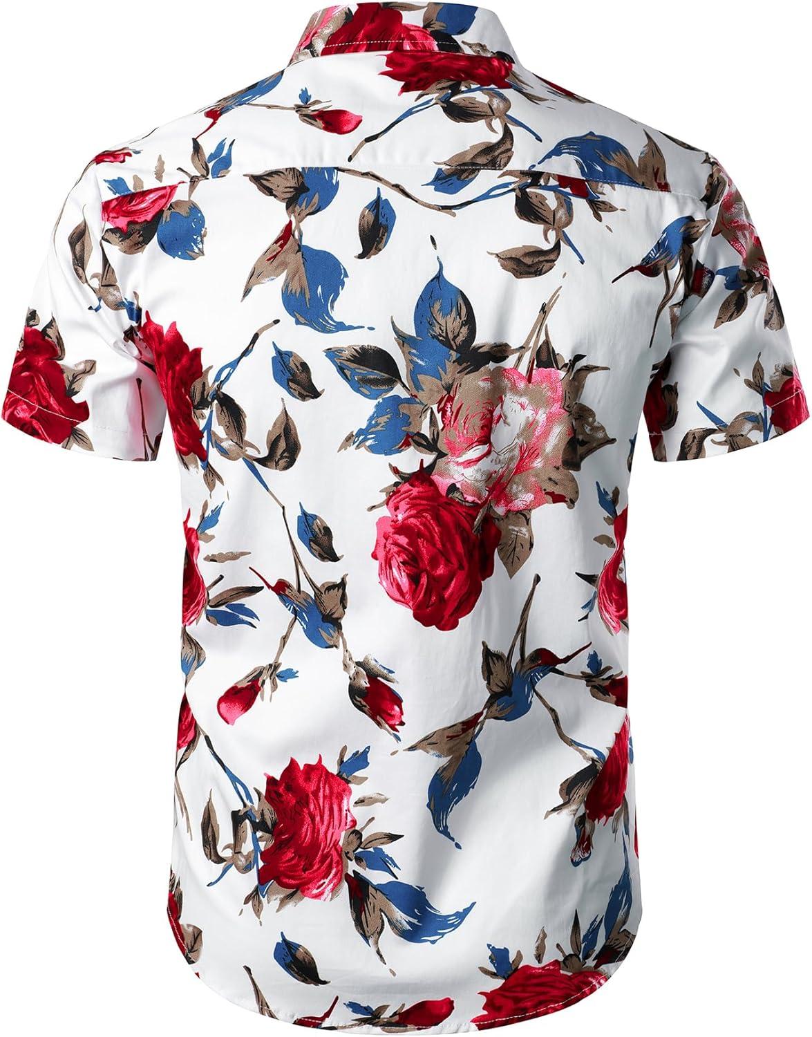 imageJEMITOP Mens 2 Piece Casual Cotton Stretchy Outfit Short Sleeve Button up Shirt and Shorts SetWhiterose