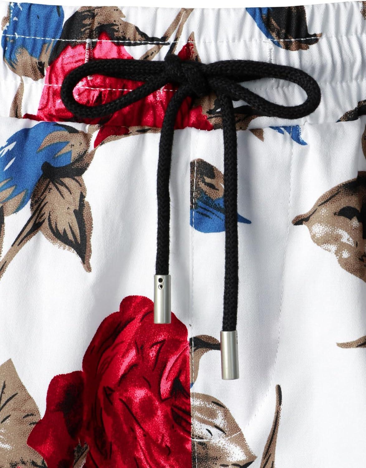 imageJEMITOP Mens 2 Piece Casual Cotton Stretchy Outfit Short Sleeve Button up Shirt and Shorts SetWhiterose